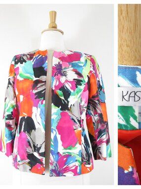 Kasper Plus Size Floral Open Front Blazer Jacket Size 14 Formal Business Career